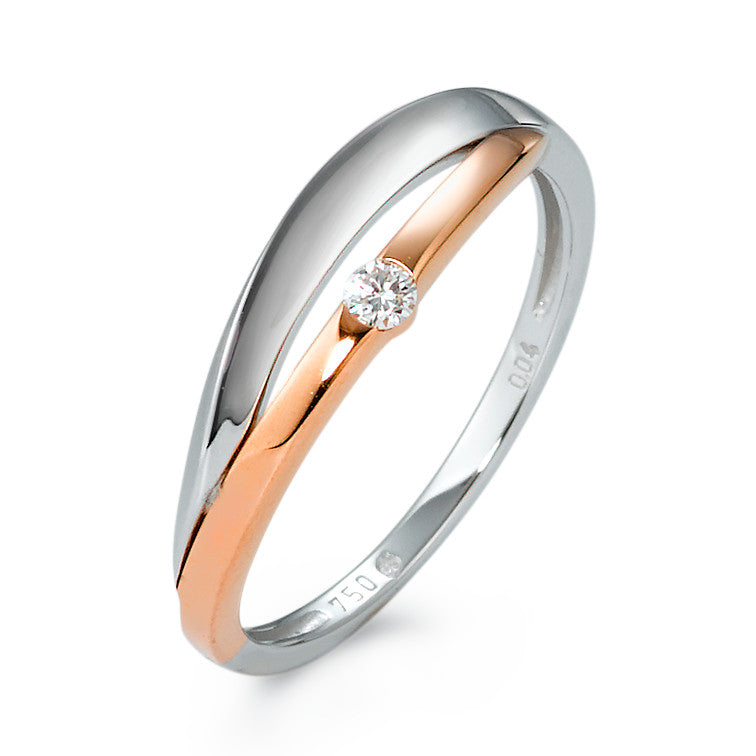 Ring 18k Red Gold, 18k White Gold Diamond White, 0.04 ct, brilliant, w-si