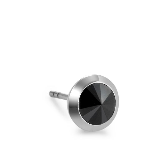 Single stud earring Stainless steel Zirconia Black Ø7.5 mm