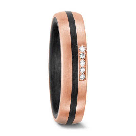 Wedding Ring 14k Rose Gold, Carbon Diamond 0.05 ct, 5 Stones, w-si