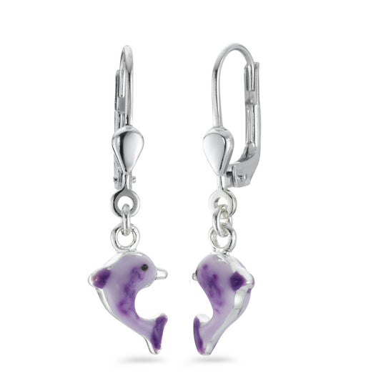 Drop Earrings Silver Lacquered Dolphin