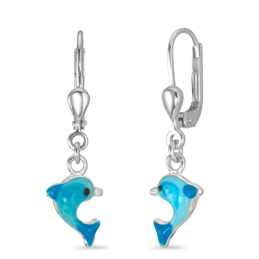 Drop Earrings Silver Lacquered Dolphin