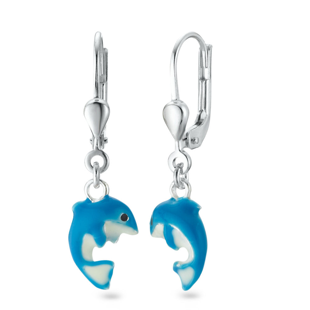 Drop Earrings Silver enameled Dolphin