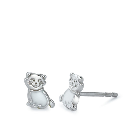 Stud earrings Silver Rhodium plated Cat