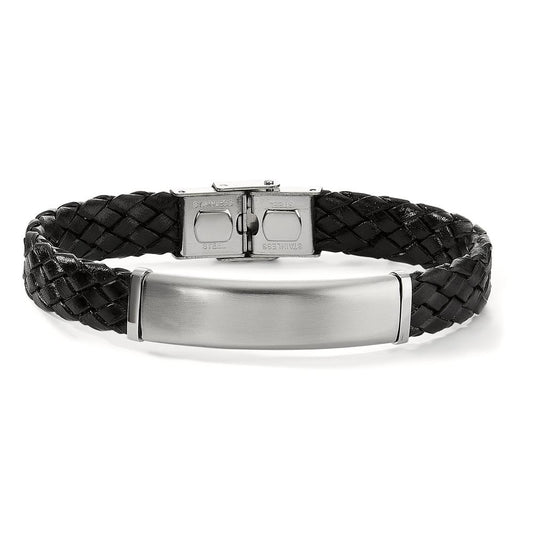 Engravable bracelet Stainless steel, Leather 20 cm