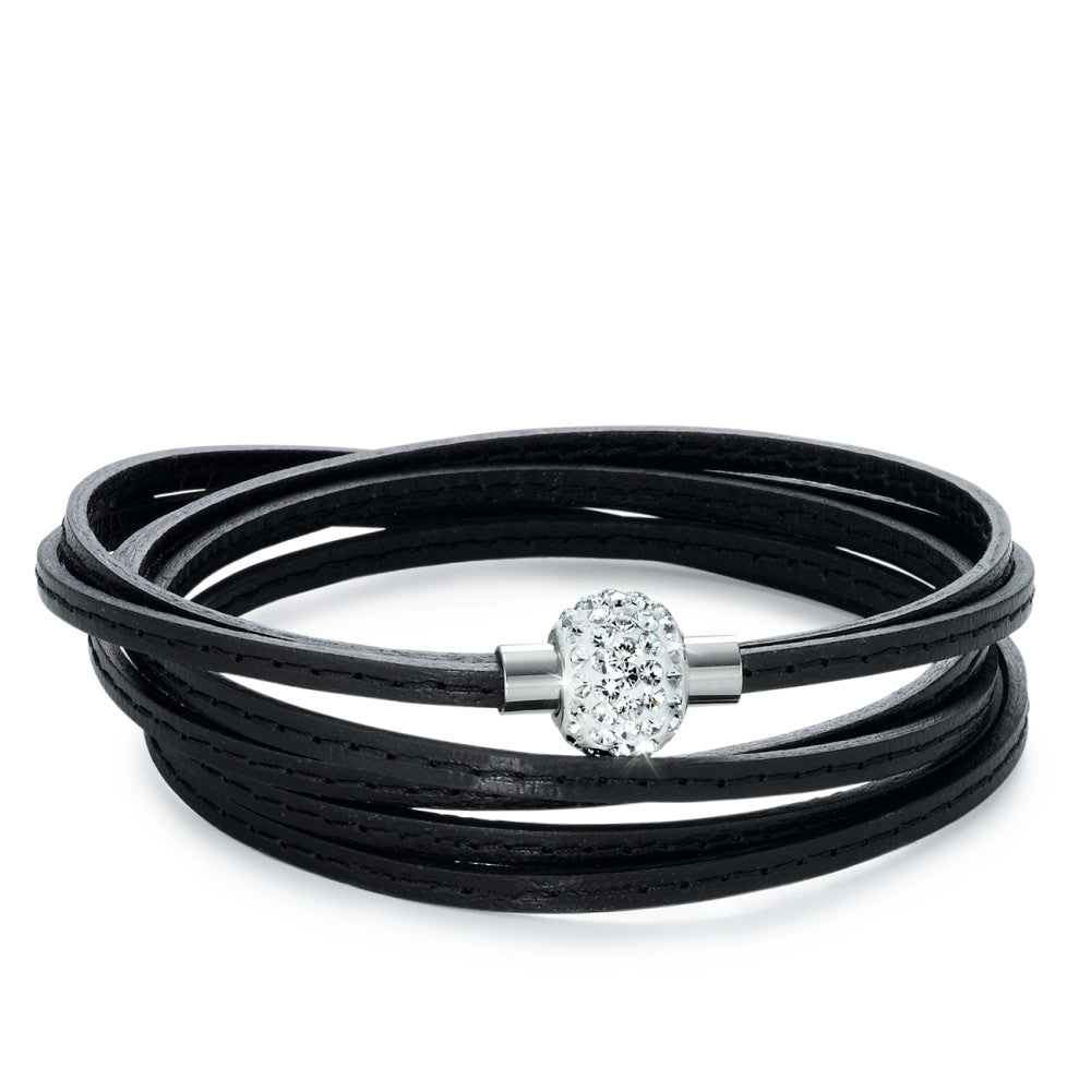 Bracelet Leather, Stainless steel Crystal 19 cm