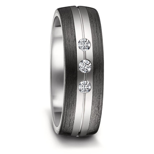 Wedding Ring Titanium, Carbon Diamond 0.09 ct, 3 Stones, w-si