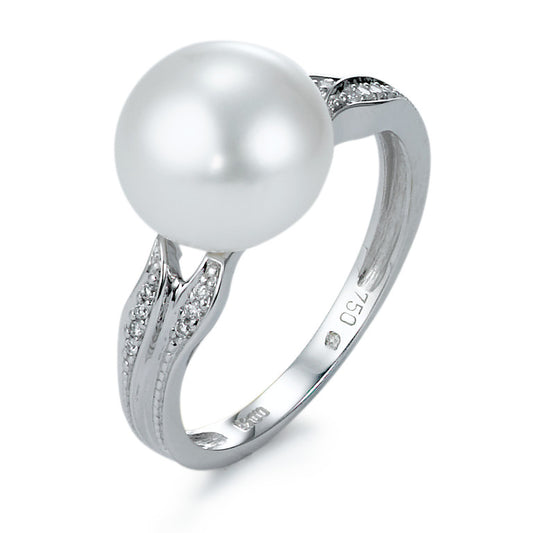 Ring 18k White Gold Diamond 0.045 ct, 14 Stones, brilliant, w-si Freshwater pearl