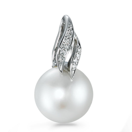 Pendant 18k White Gold Diamond 0.04 ct, 9 Stones, brilliant, w-si Freshwater pearl