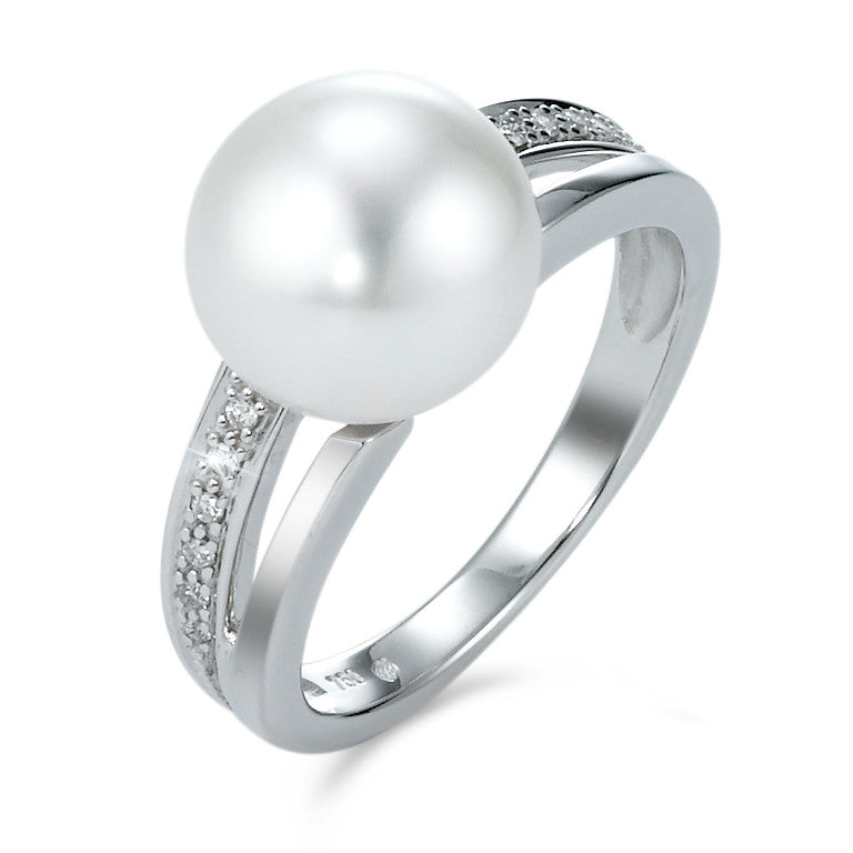 Ring 18k White Gold Diamond 0.06 ct, 12 Stones, brilliant, w-si Freshwater pearl