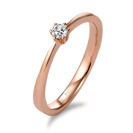 Solitaire ring 18k Red Gold Diamond 0.10 ct, brilliant, w-si