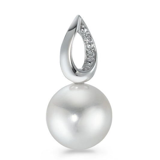 Pendant 18k White Gold Diamond 0.01 ct, 2 Stones, brilliant, p1 Freshwater pearl