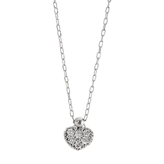 Necklace 18k White Gold Zirconia 6 Stones Heart 40 cm Ø6 mm