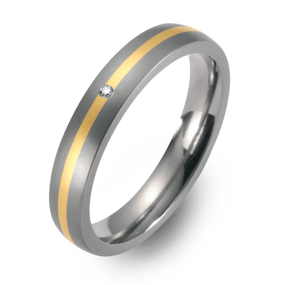 Wedding Ring Titanium, 18k Yellow Gold Diamond 0.02 ct