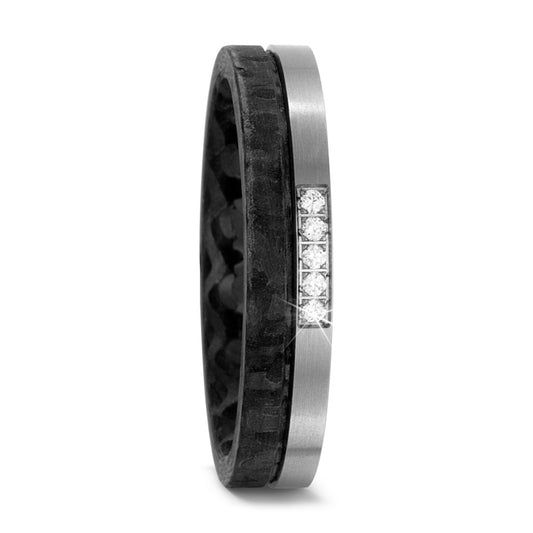 Wedding Ring Titanium, Carbon Diamond 0.05 ct, 5 Stones, w-si