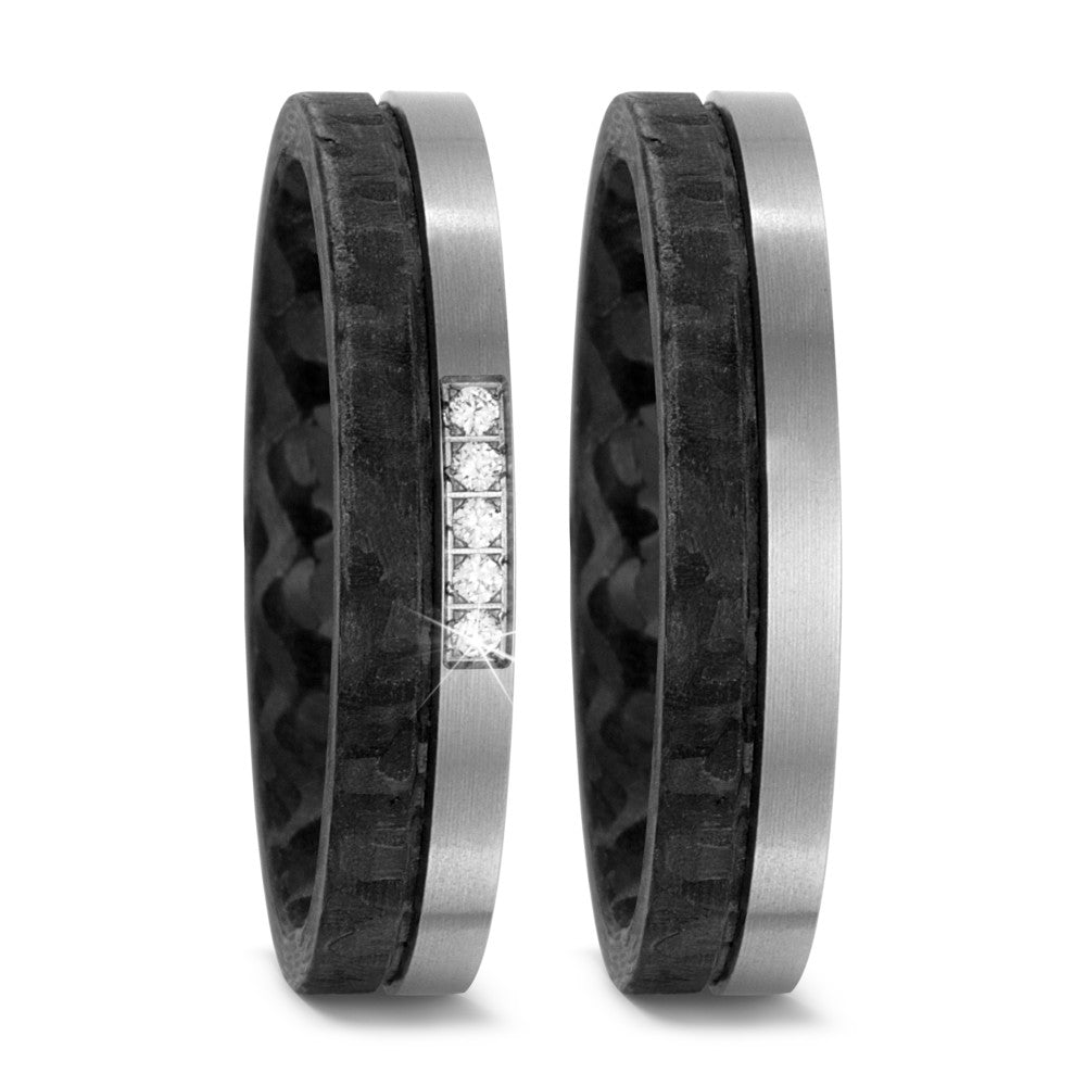 Wedding Ring Titanium, Carbon Diamond 0.05 ct, 5 Stones, w-si