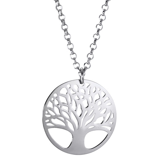 Necklace with pendant Silver Rhodium plated Tree Of Life 42-45 cm Ø20 mm