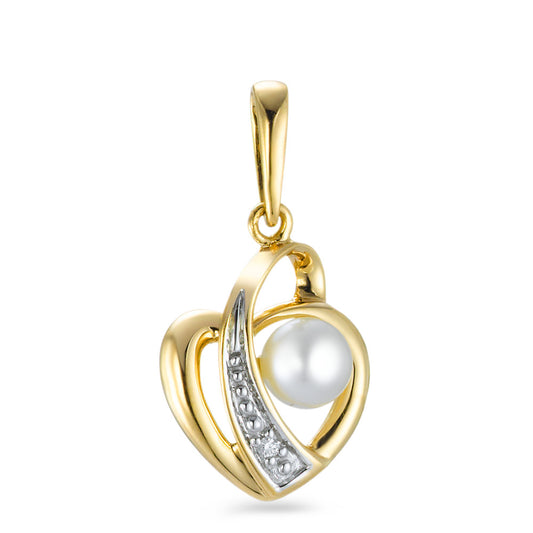 Pendant 18k Yellow Gold Diamond 0.005 ct, w-si Freshwater pearl Heart