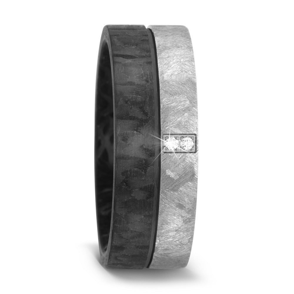 Wedding Ring Titanium, Carbon Diamond 0.02 ct, 2 Stones, w-si