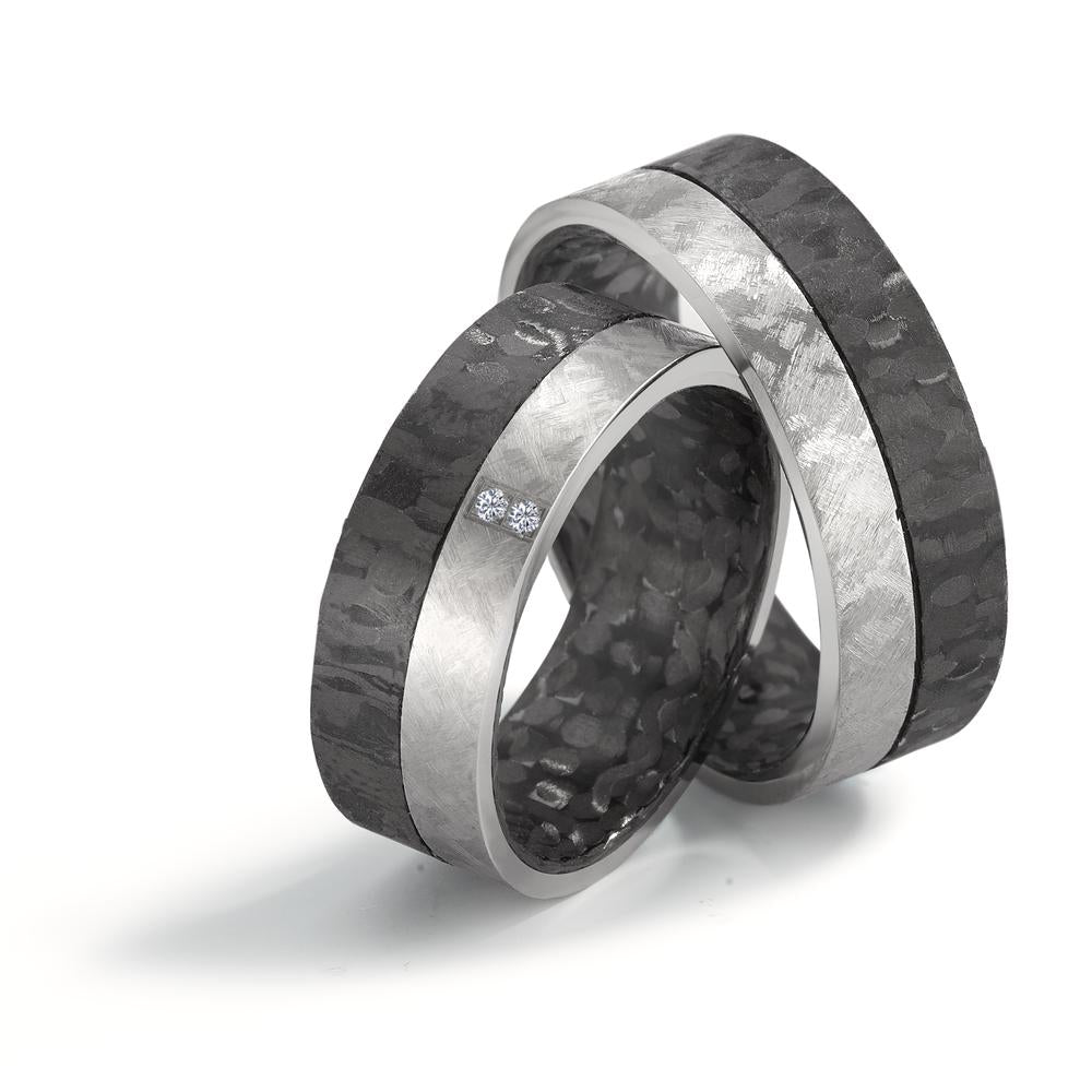 Wedding Ring Titanium, Carbon Diamond 0.02 ct, 2 Stones, w-si