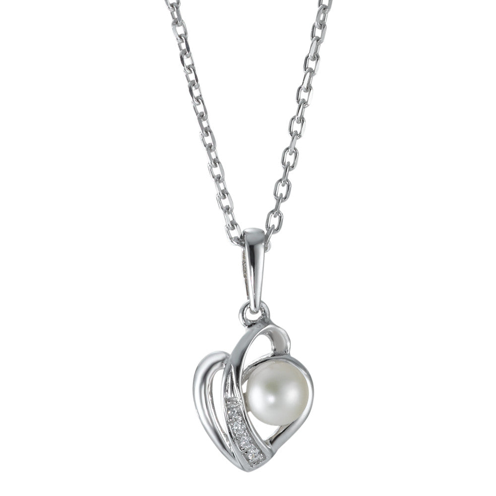 Necklace with pendant Silver Rhodium plated Freshwater pearl Heart 40 cm Ø10 mm