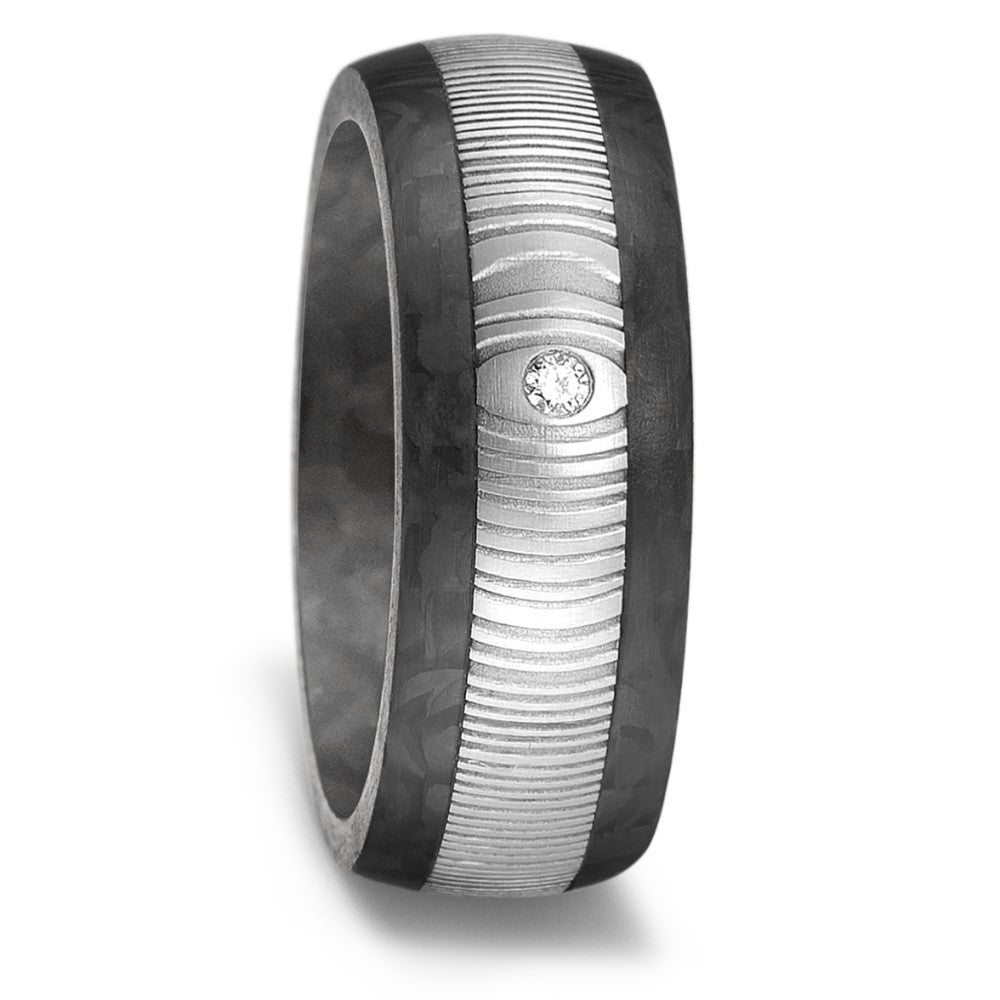 Wedding Ring Damascus steel, Carbon Diamond White, 0.02 ct, w-si