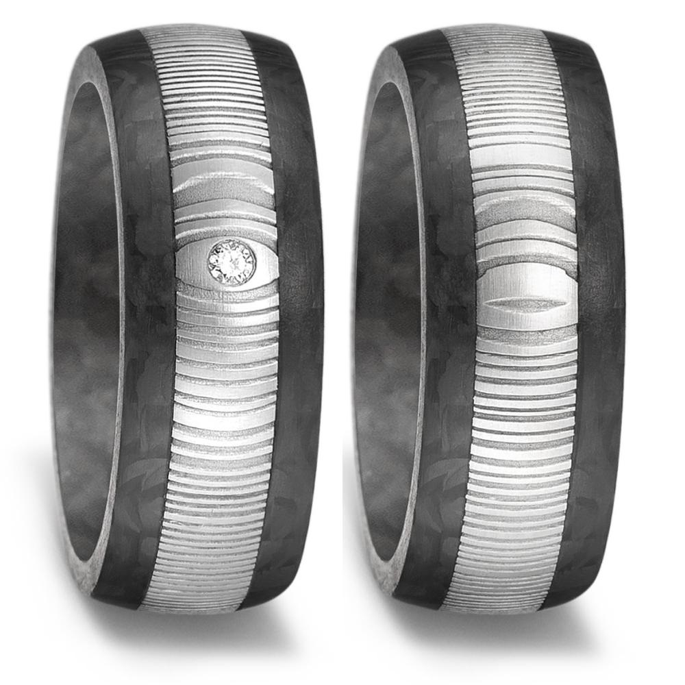 Wedding Ring Damascus steel, Carbon Diamond White, 0.02 ct, w-si