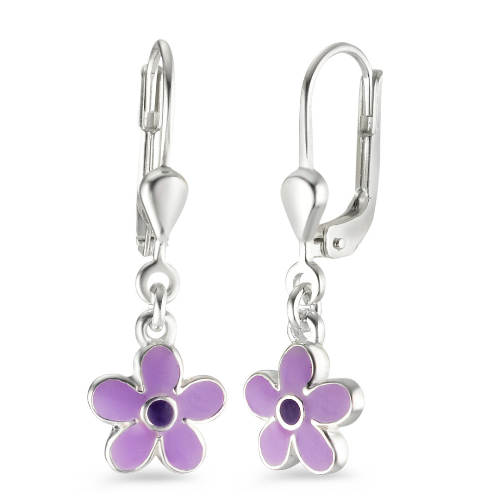 Drop Earrings Silver Lacquered Flower