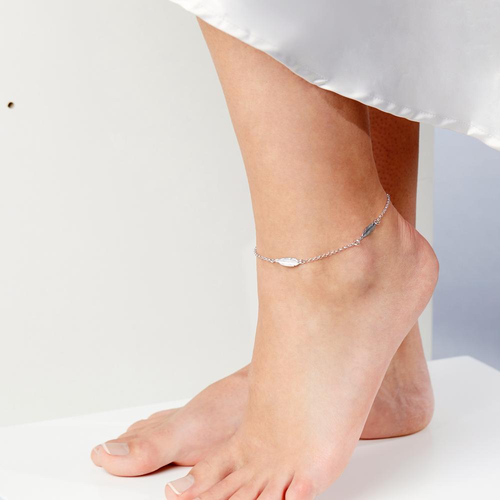 Anklet Silver Rhodium plated Feather 22.5-25 cm