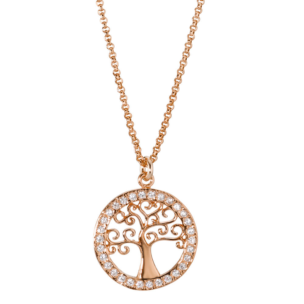 Necklace with pendant Silver Zirconia 30 Stones Gold plated Tree Of Life 42 cm