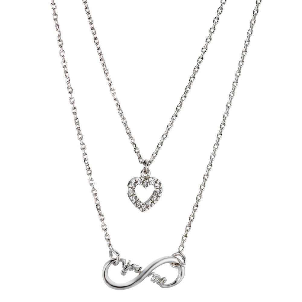 Necklace Silver Zirconia 12 Stones Rhodium plated Heart 40-45 cm