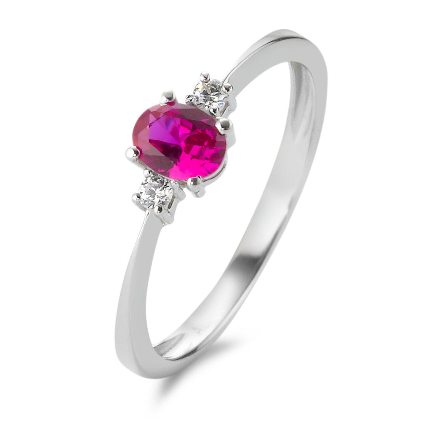 Ring 18k White Gold Zirconia Red, 3 Stones