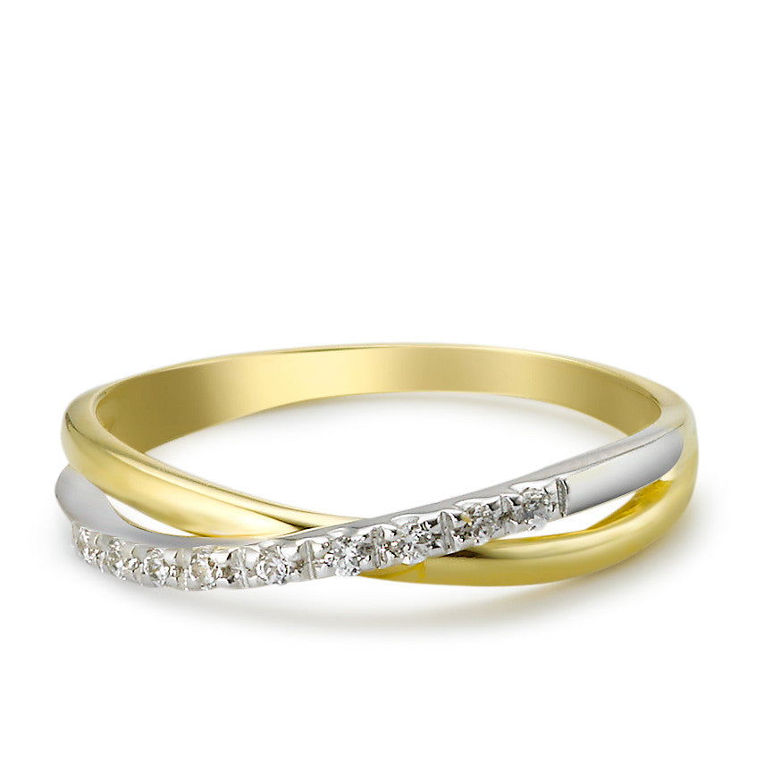 Ring 18k Yellow Gold, 18k White Gold Zirconia 9 Stones