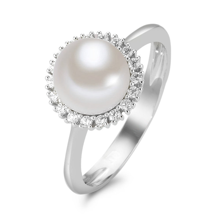 Ring 18k White Gold Zirconia Freshwater pearl