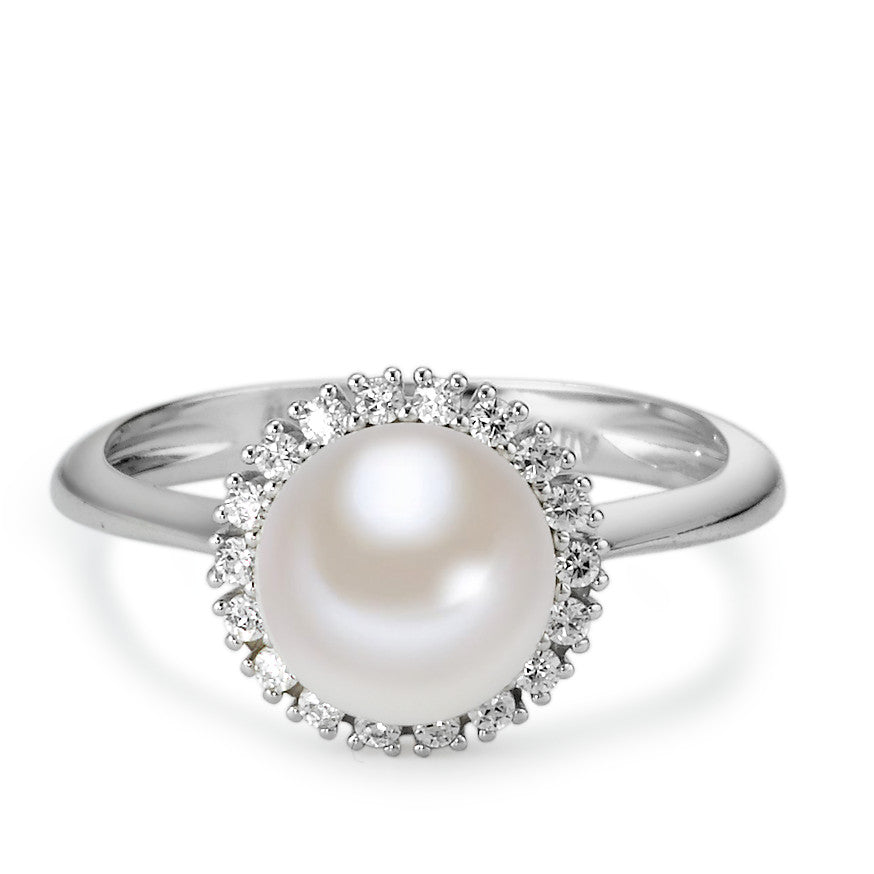 Ring 18k White Gold Zirconia Freshwater pearl