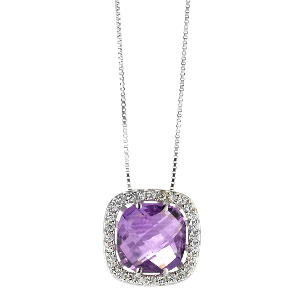 Necklace with pendant 18k White Gold Amethyst Violet 42 cm