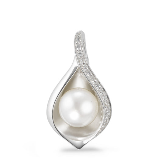 Pendant Silver Zirconia 14 Stones Rhodium plated Freshwater pearl