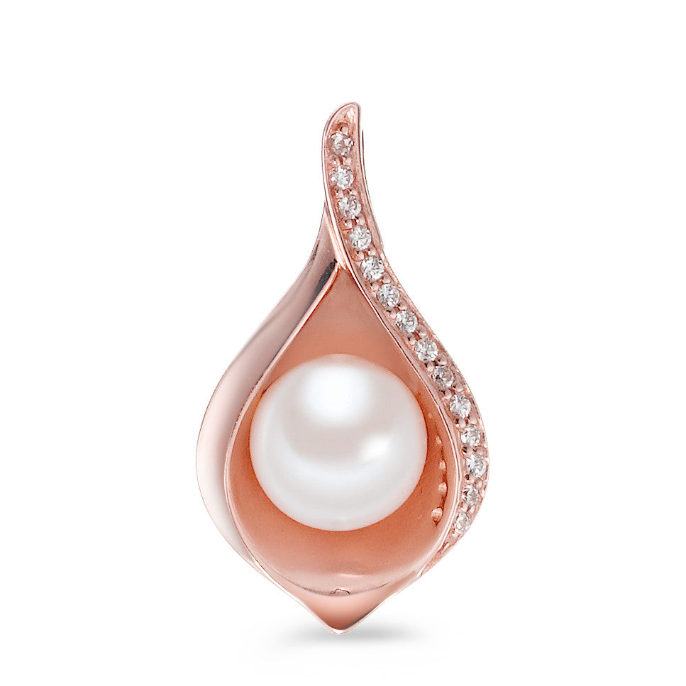 Pendant Silver Zirconia 14 Stones Rose Gold plated Freshwater pearl