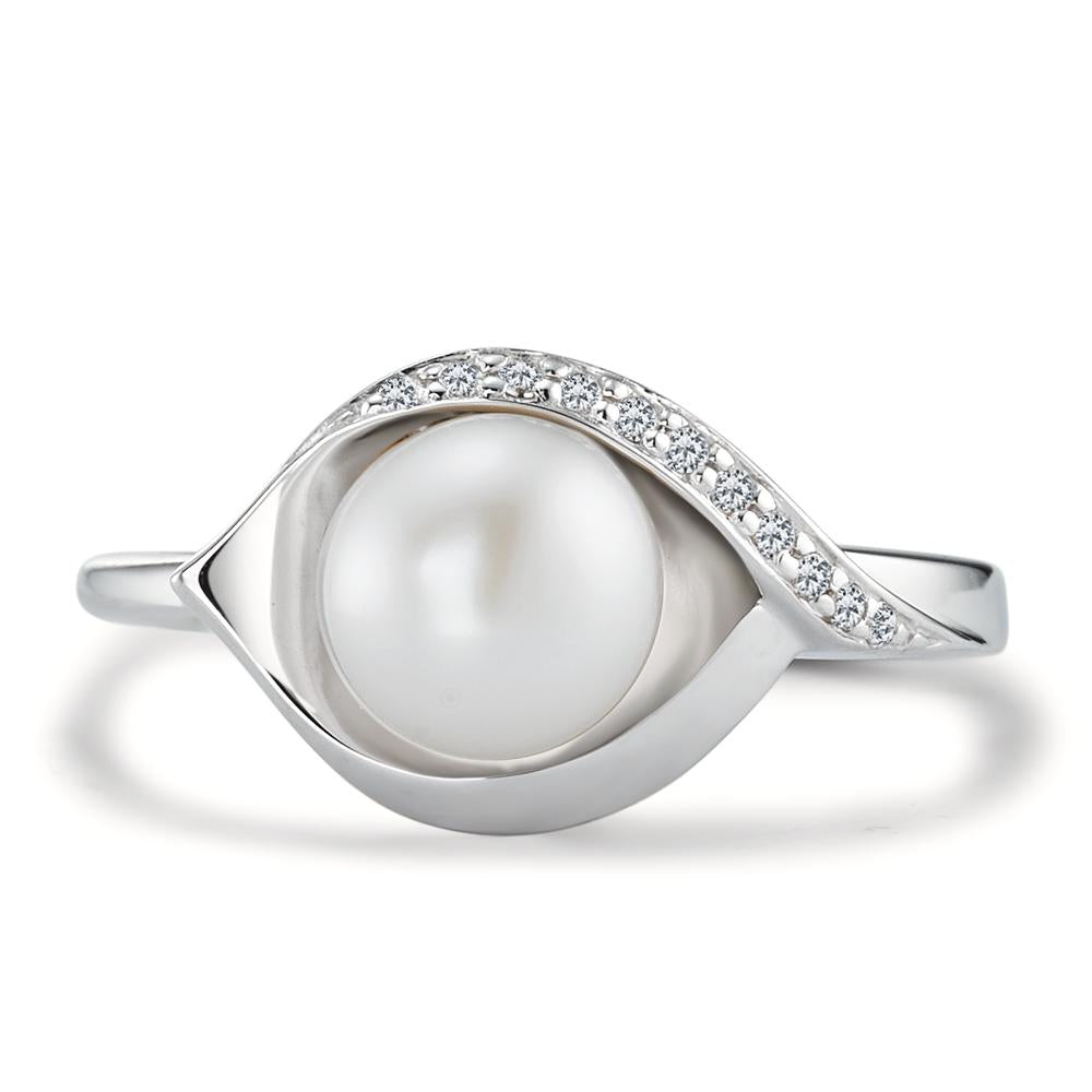 Ring Silver Zirconia 10 Stones Rhodium plated Freshwater pearl