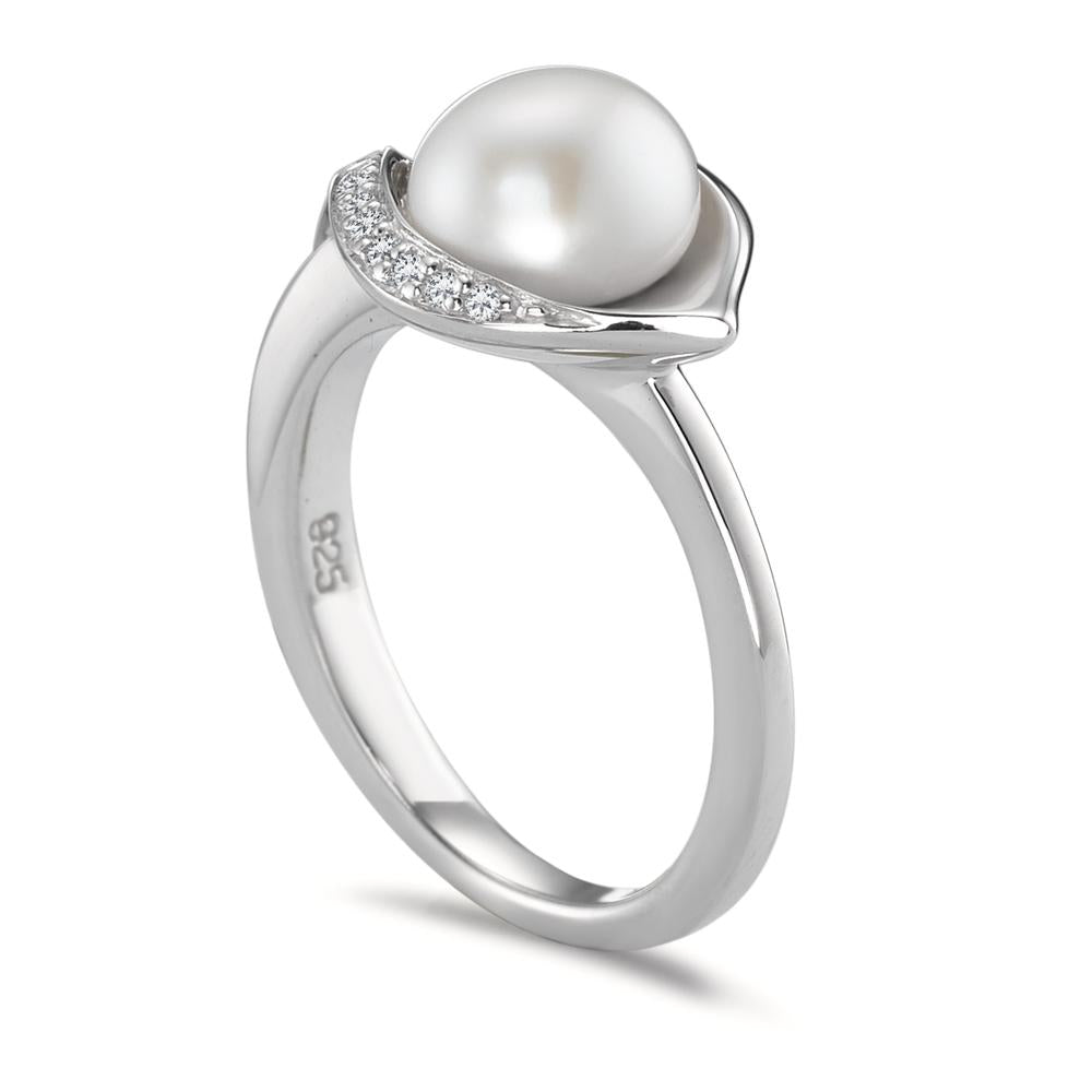 Ring Silver Zirconia 10 Stones Rhodium plated Freshwater pearl