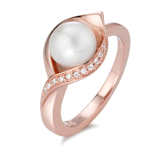 Ring Silver Zirconia 10 Stones Rose Gold plated Freshwater pearl