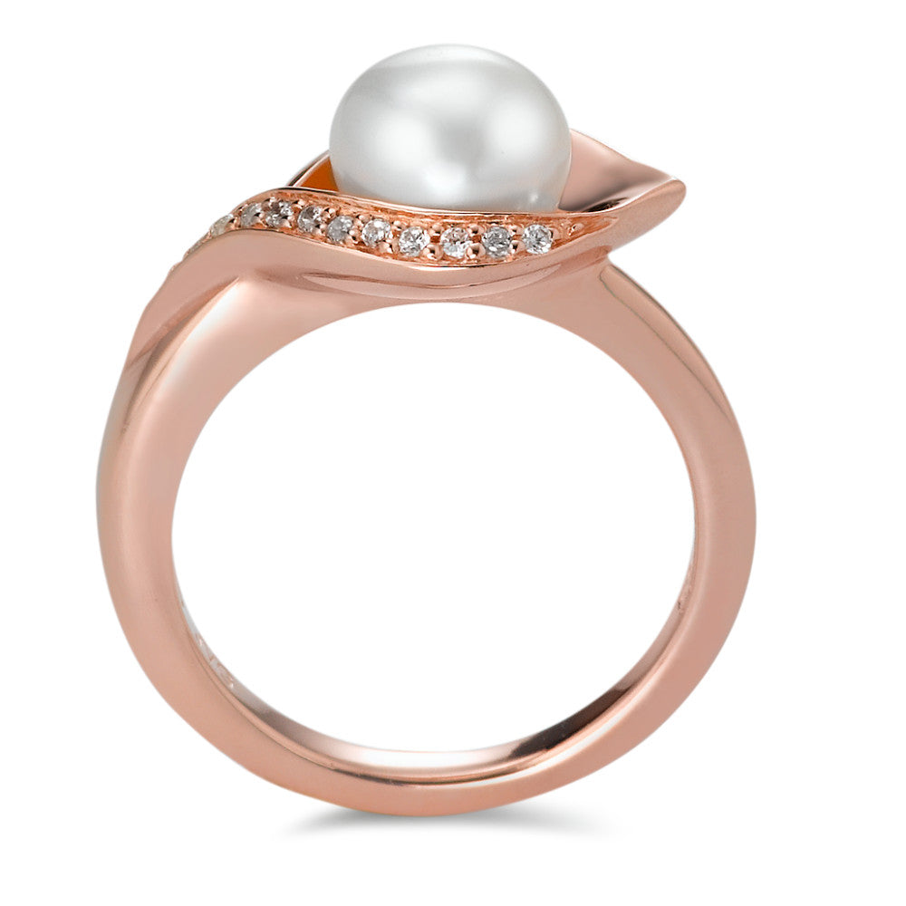 Ring Silver Zirconia 10 Stones Rose Gold plated Freshwater pearl