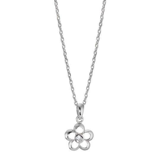 Necklace with pendant Silver Zirconia White Rhodium plated Flower 36-38 cm Ø11 mm