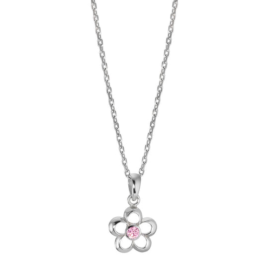 Necklace with pendant Silver Zirconia Rose Rhodium plated Flower 36-38 cm Ø11 mm