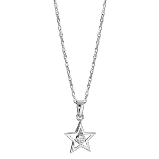 Necklace with pendant Silver Zirconia White Rhodium plated Star 38-40 cm Ø10 mm