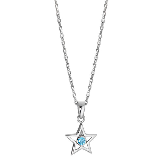 Chain necklace with pendant Silver Zirconia Light Blue Rhodium plated Star 38-40 cm Ø10 mm