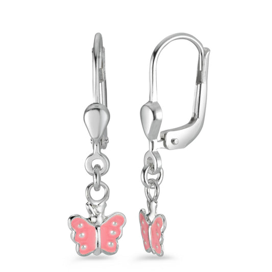 Drop Earrings Silver Lacquered Butterfly