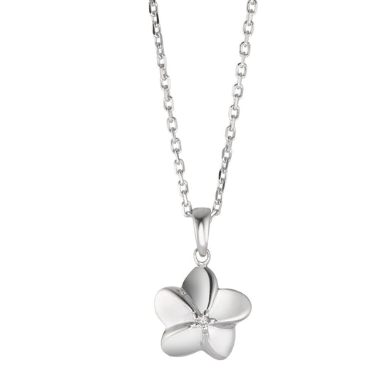 Necklace with pendant Silver Zirconia White Rhodium plated Flower 38-40 cm Ø11 mm