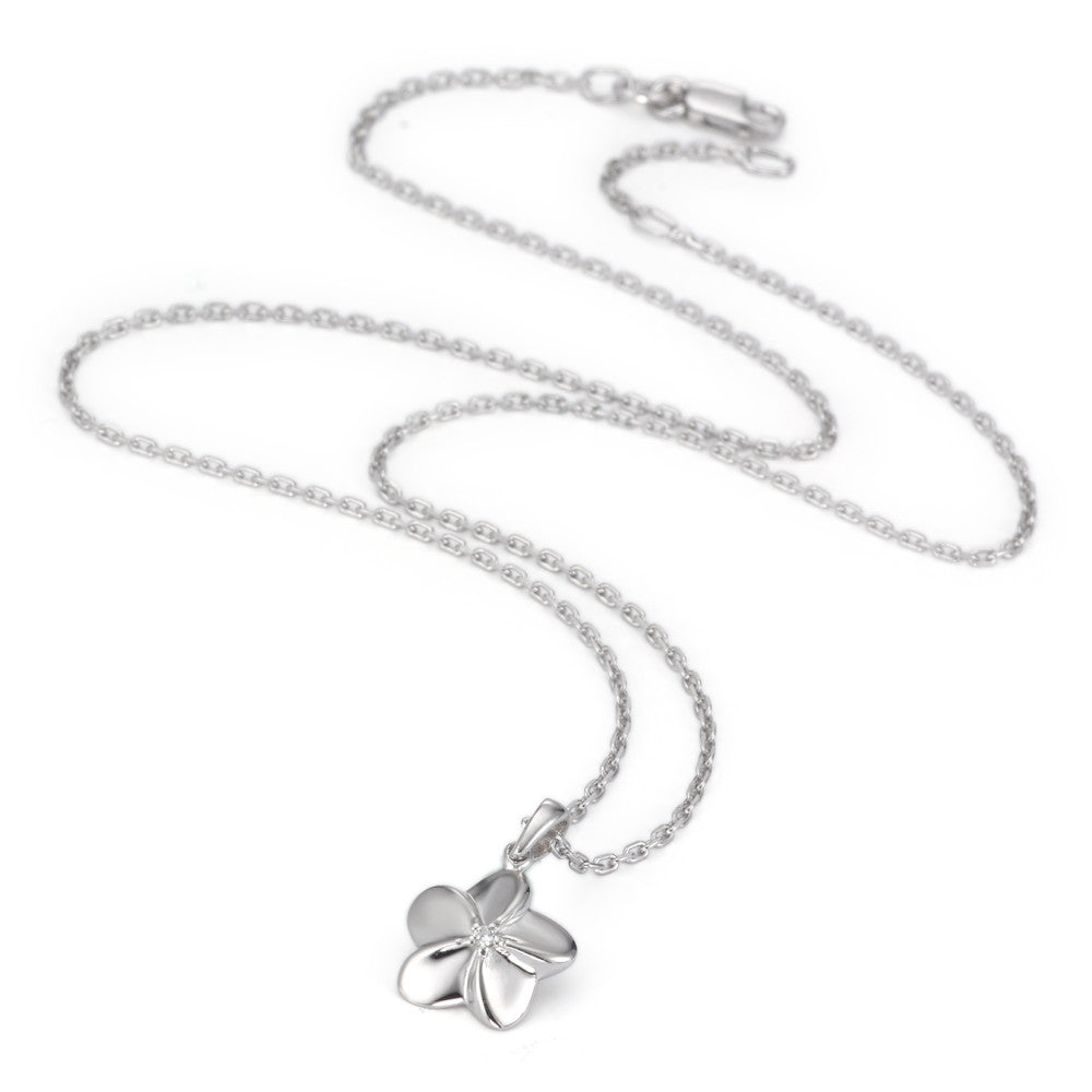 Necklace with pendant Silver Zirconia White Rhodium plated Flower 38-40 cm Ø11 mm