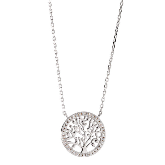 Necklace Silver Zirconia Rhodium plated Tree Of Life 40-45 cm Ø16 mm