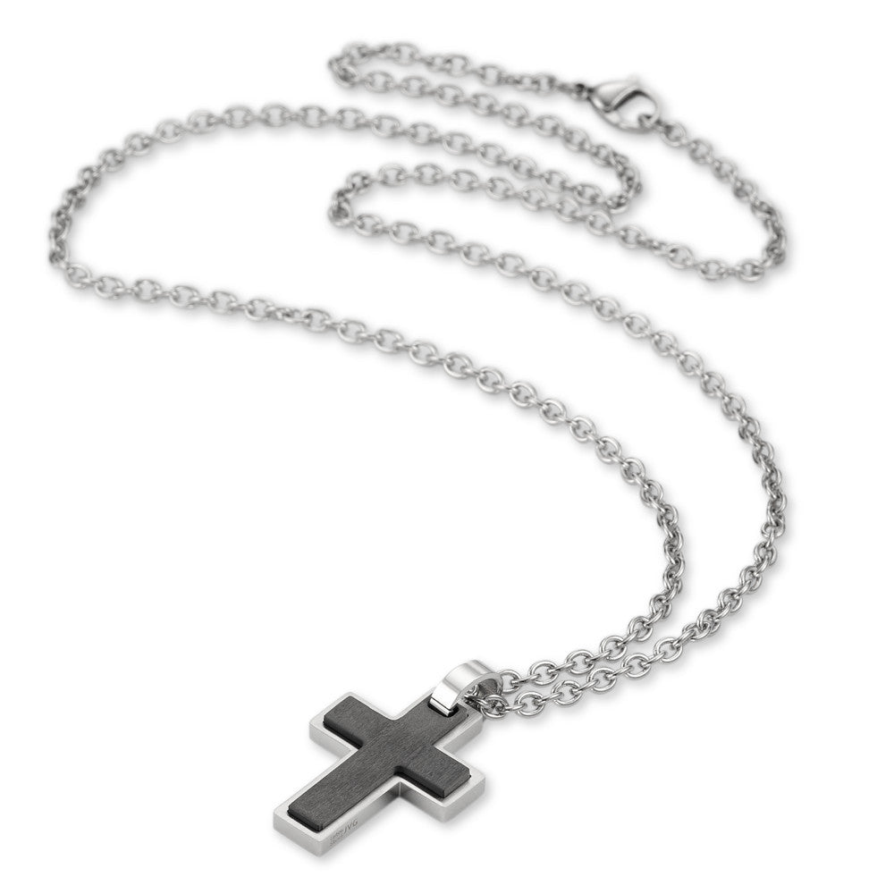 Necklace with pendant Stainless steel, Carbon Cross 55 cm